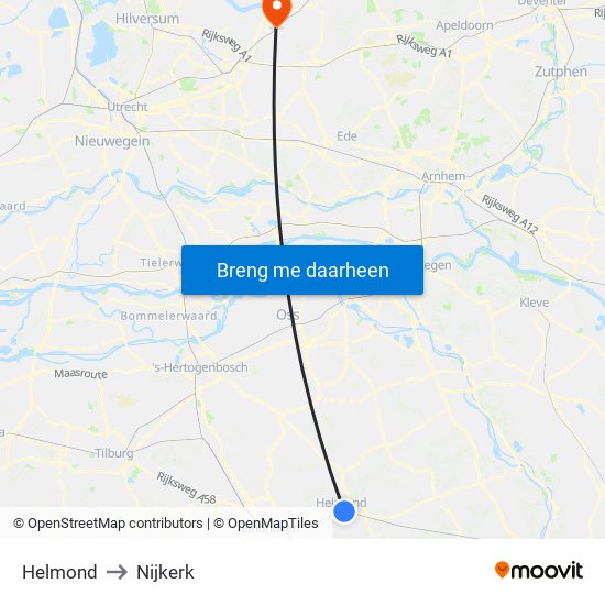 Helmond to Nijkerk map