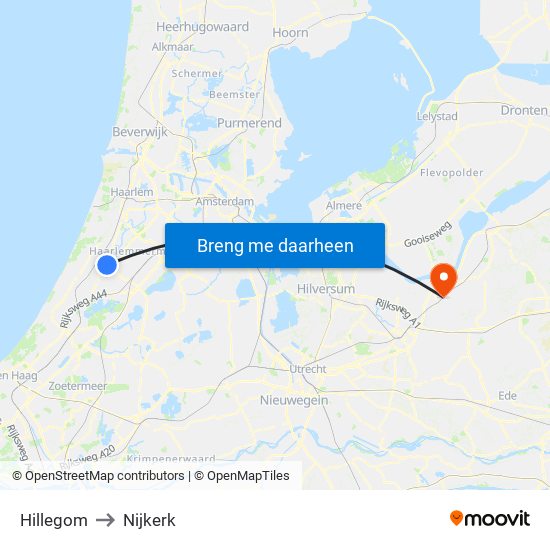 Hillegom to Nijkerk map