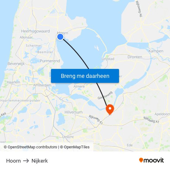 Hoorn to Nijkerk map