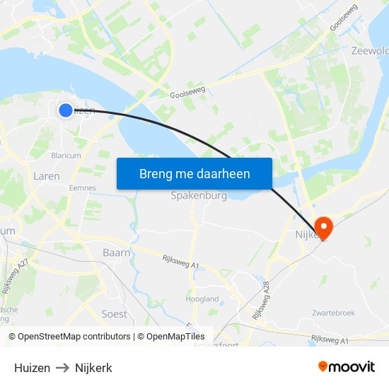 Huizen to Nijkerk map