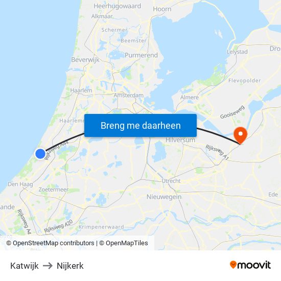 Katwijk to Nijkerk map