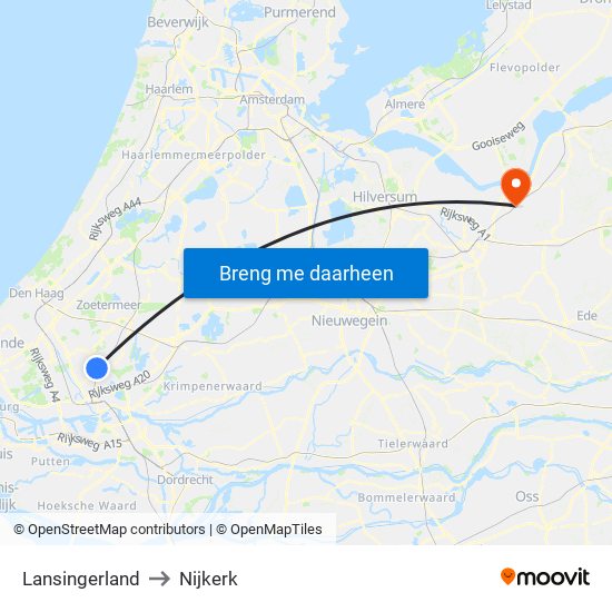Lansingerland to Nijkerk map