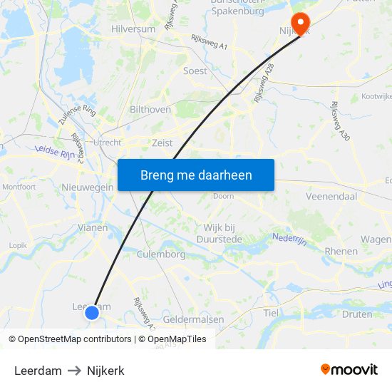 Leerdam to Nijkerk map