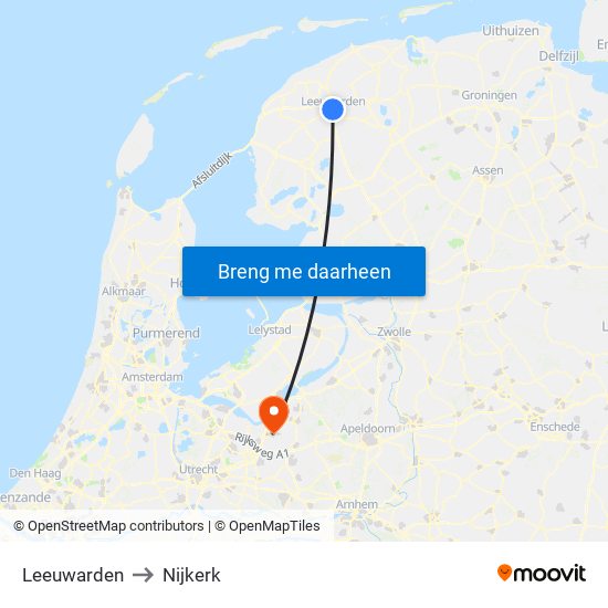 Leeuwarden to Nijkerk map