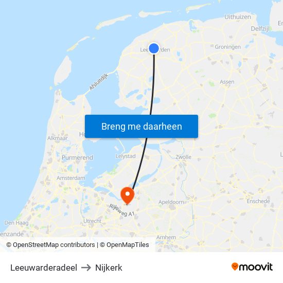Leeuwarderadeel to Nijkerk map