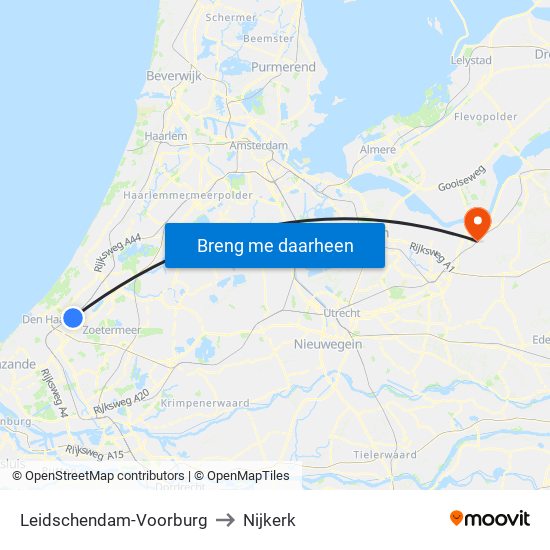 Leidschendam-Voorburg to Nijkerk map