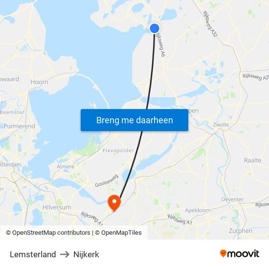 Lemsterland to Nijkerk map