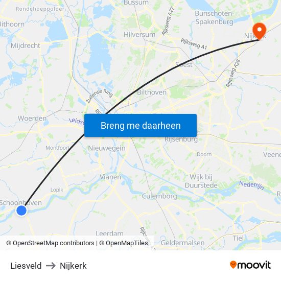 Liesveld to Nijkerk map