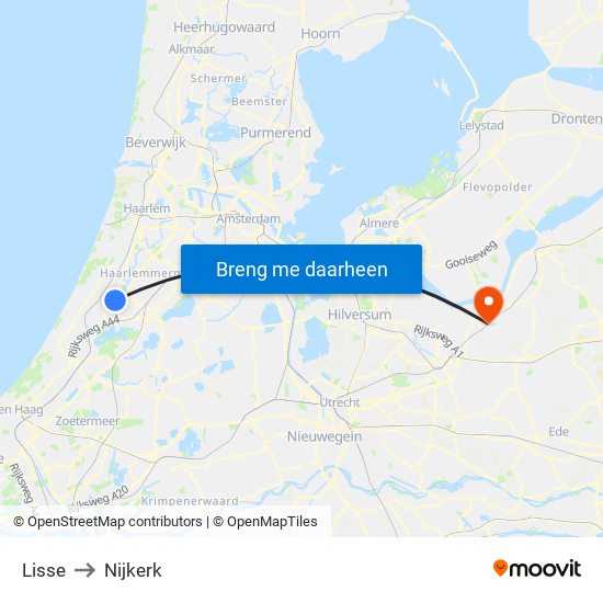 Lisse to Nijkerk map