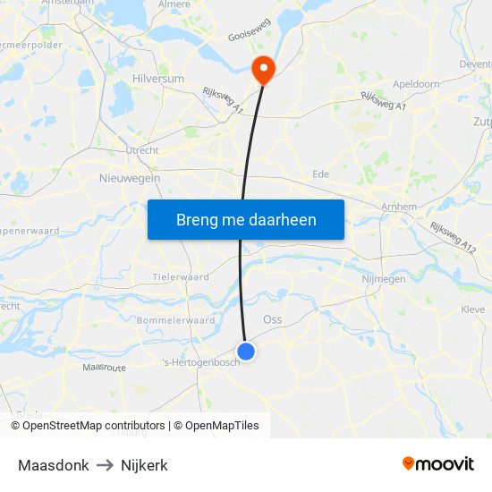 Maasdonk to Nijkerk map
