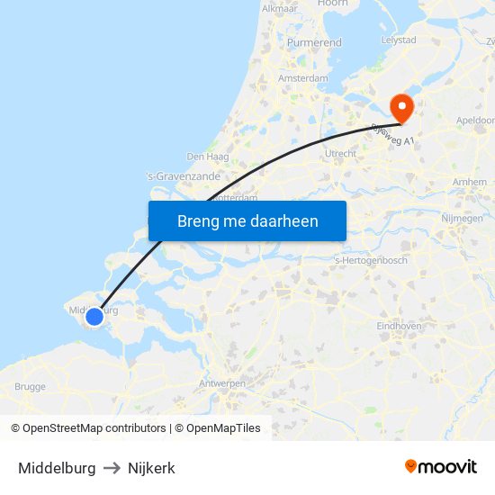 Middelburg to Nijkerk map