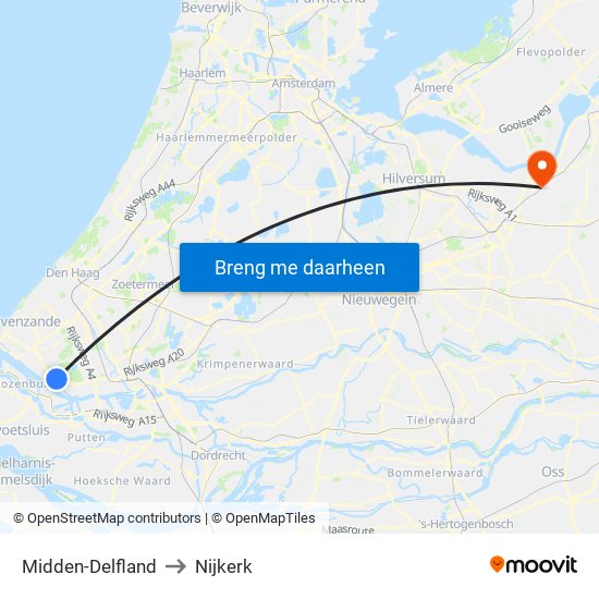 Midden-Delfland to Nijkerk map