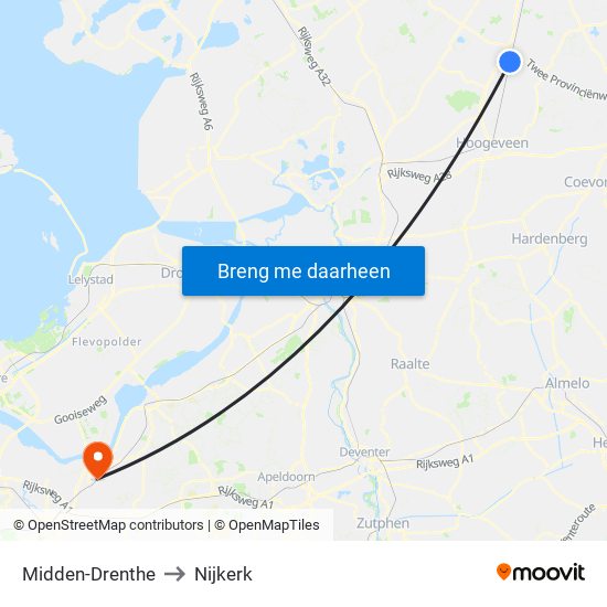 Midden-Drenthe to Nijkerk map