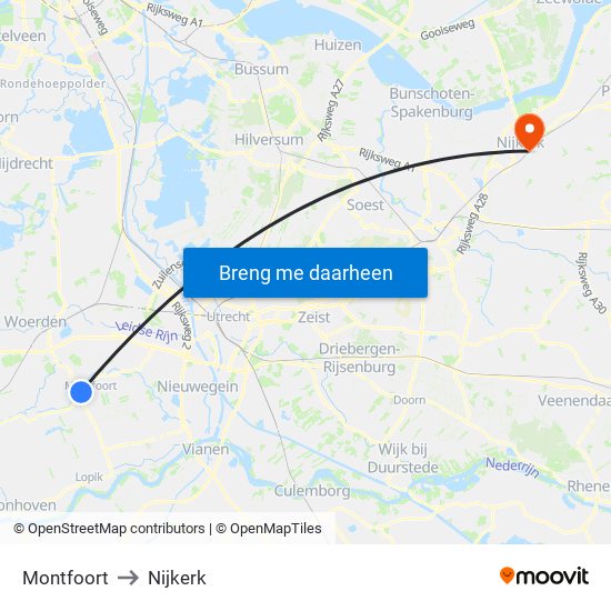 Montfoort to Nijkerk map