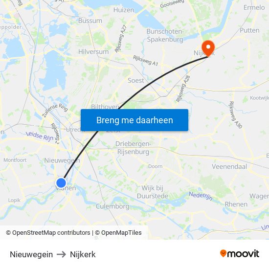 Nieuwegein to Nijkerk map