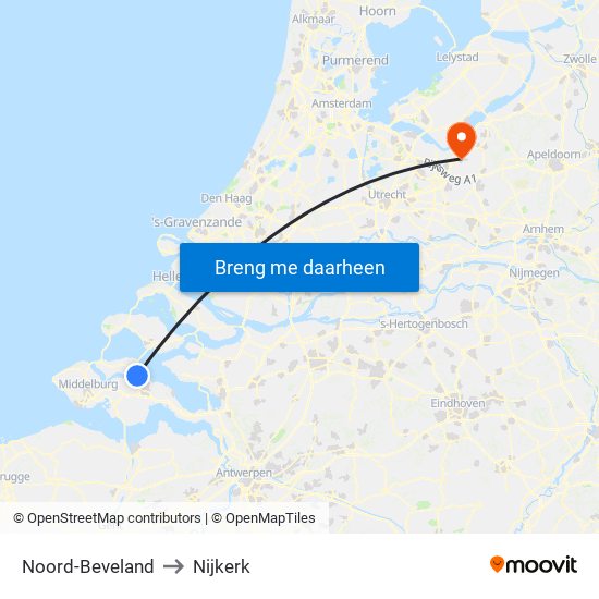 Noord-Beveland to Nijkerk map