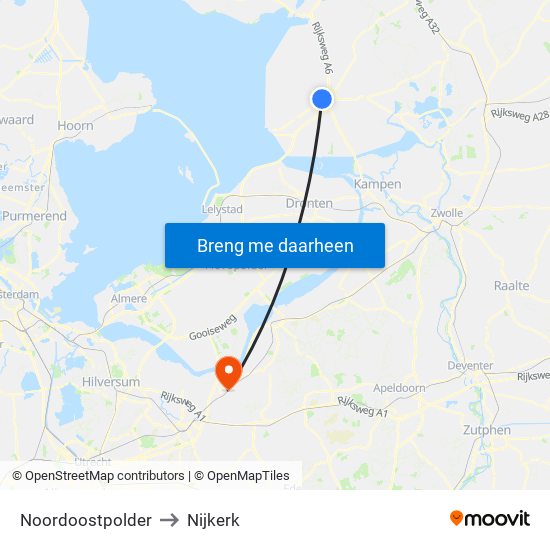 Noordoostpolder to Nijkerk map