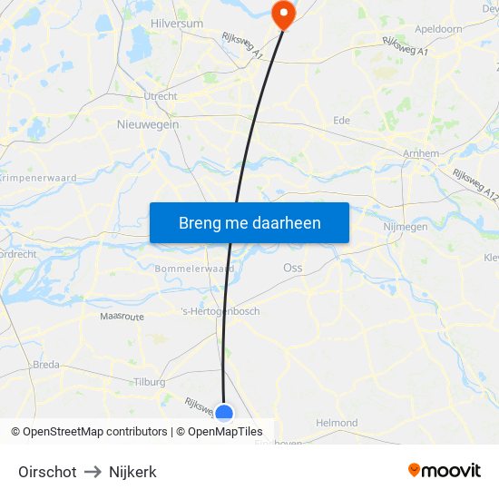 Oirschot to Nijkerk map