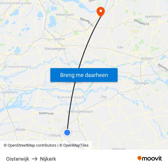 Oisterwijk to Nijkerk map