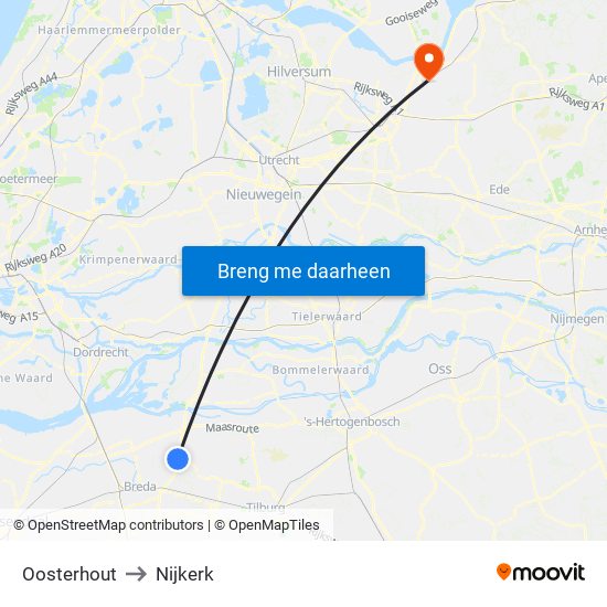 Oosterhout to Nijkerk map