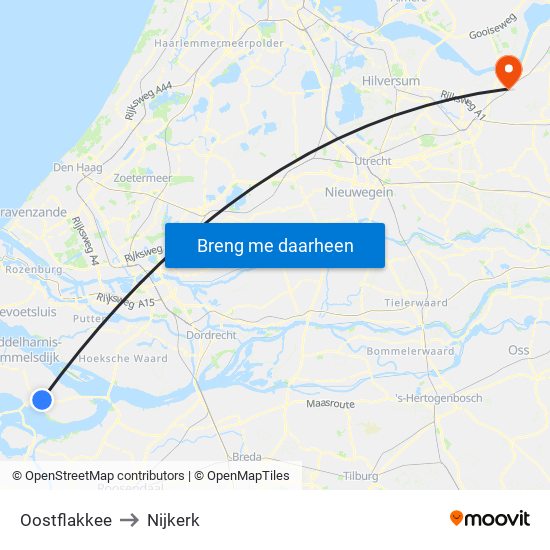 Oostflakkee to Nijkerk map