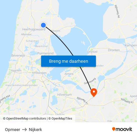 Opmeer to Nijkerk map
