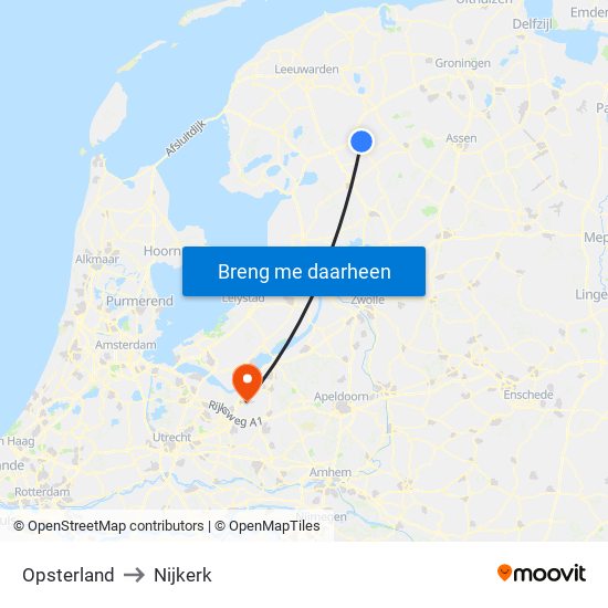 Opsterland to Nijkerk map