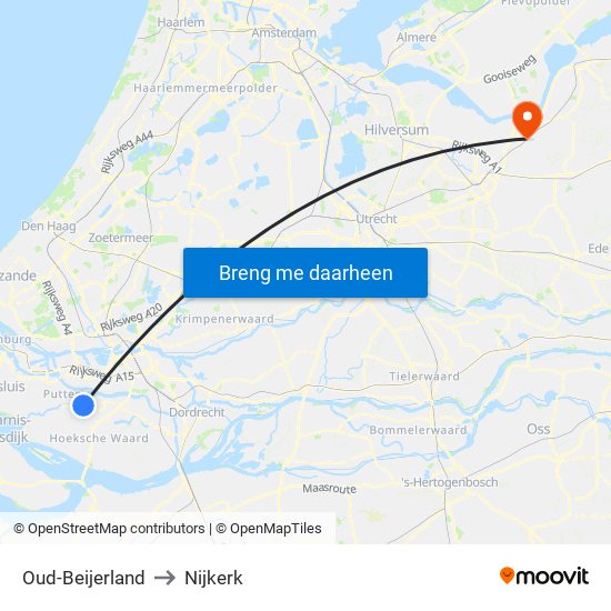 Oud-Beijerland to Nijkerk map