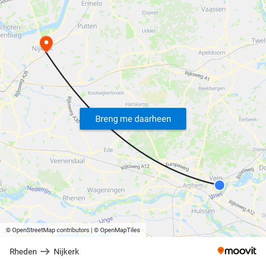 Rheden to Nijkerk map