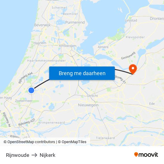 Rijnwoude to Nijkerk map