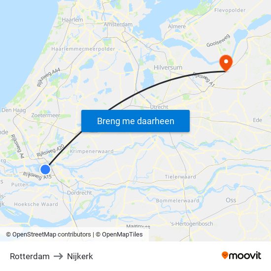 Rotterdam to Nijkerk map