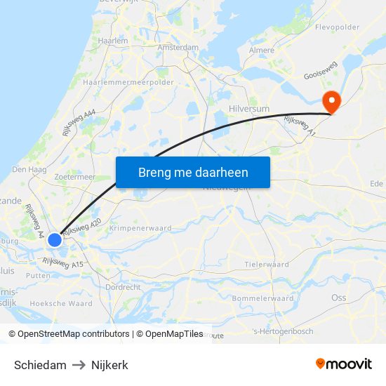 Schiedam to Nijkerk map