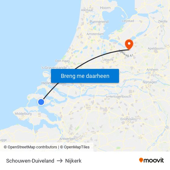 Schouwen-Duiveland to Nijkerk map
