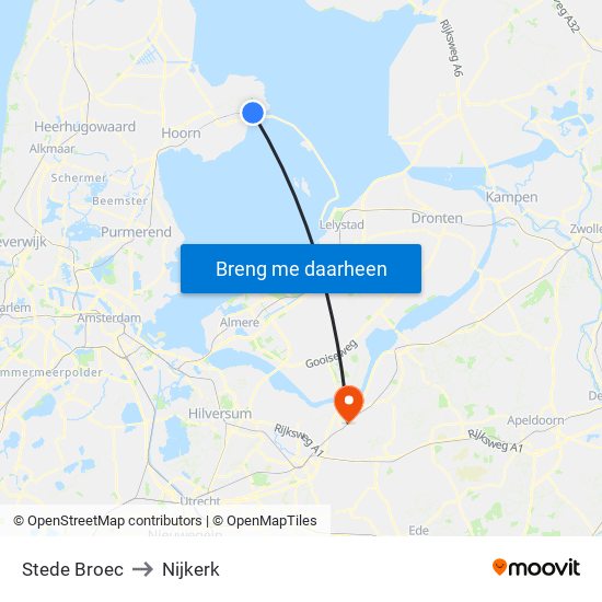 Stede Broec to Nijkerk map