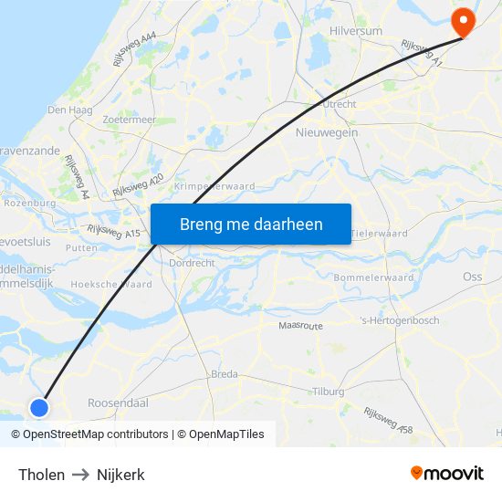 Tholen to Nijkerk map