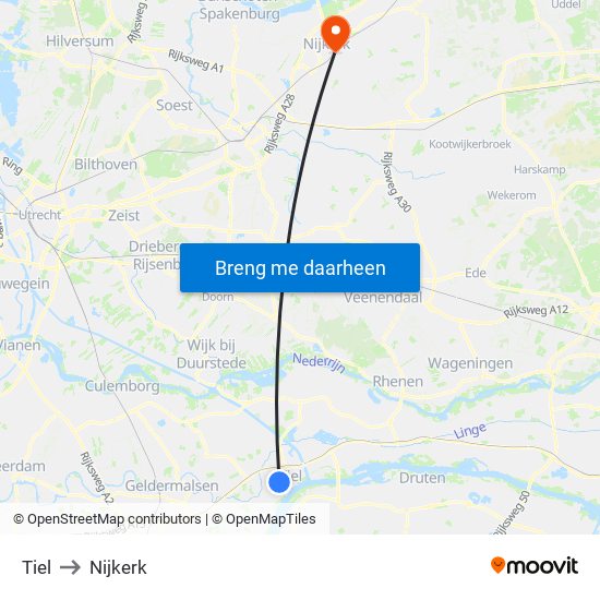 Tiel to Nijkerk map