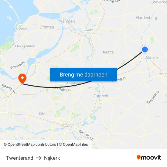 Twenterand to Nijkerk map