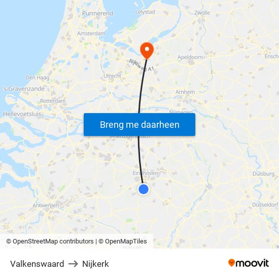 Valkenswaard to Nijkerk map