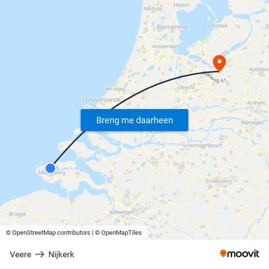 Veere to Nijkerk map