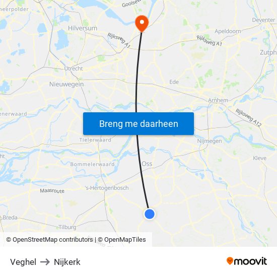 Veghel to Nijkerk map