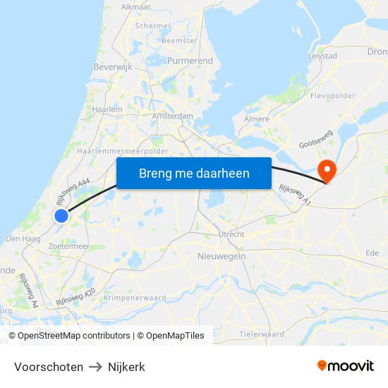 Voorschoten to Nijkerk map