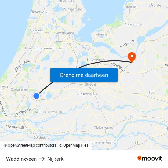 Waddinxveen to Nijkerk map