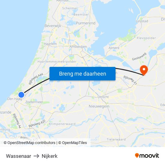 Wassenaar to Nijkerk map