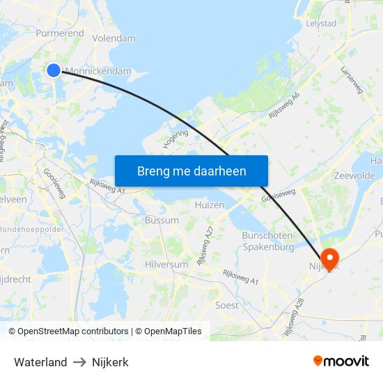 Waterland to Nijkerk map
