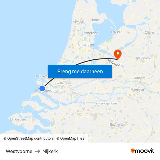 Westvoorne to Nijkerk map