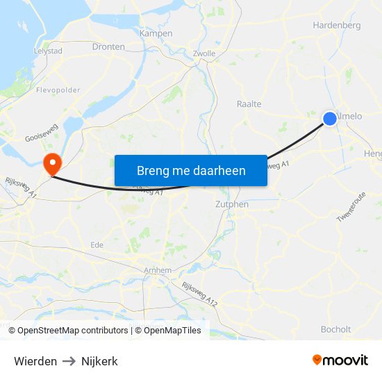 Wierden to Nijkerk map