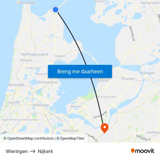 Wieringen to Nijkerk map