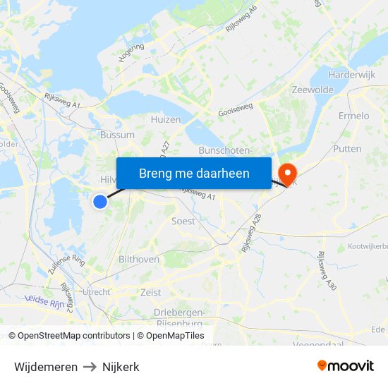 Wijdemeren to Nijkerk map