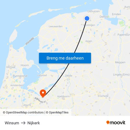 Winsum to Nijkerk map