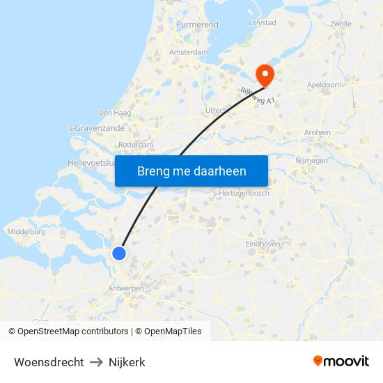 Woensdrecht to Nijkerk map